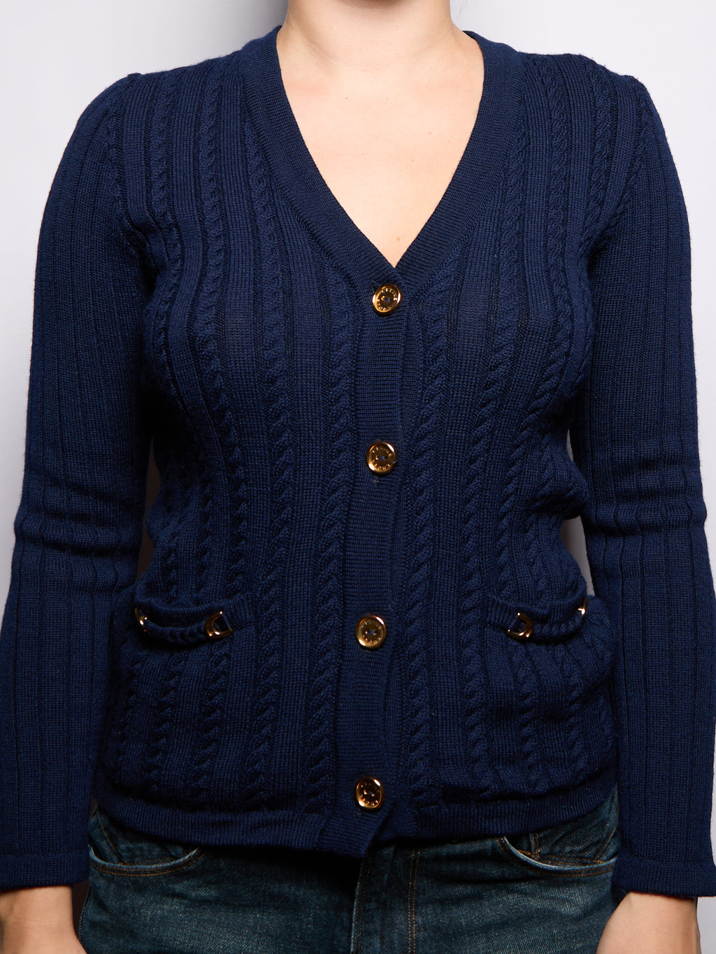 90's Celine Navy Cable Knit Cardigan