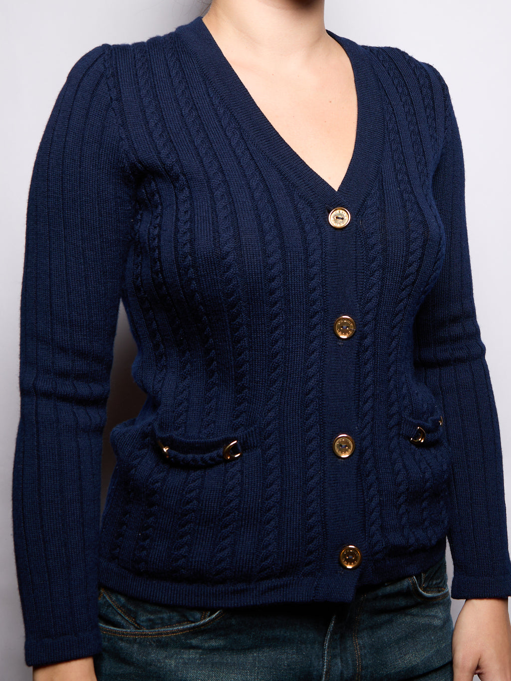 90's Celine Navy Cable Knit Cardigan
