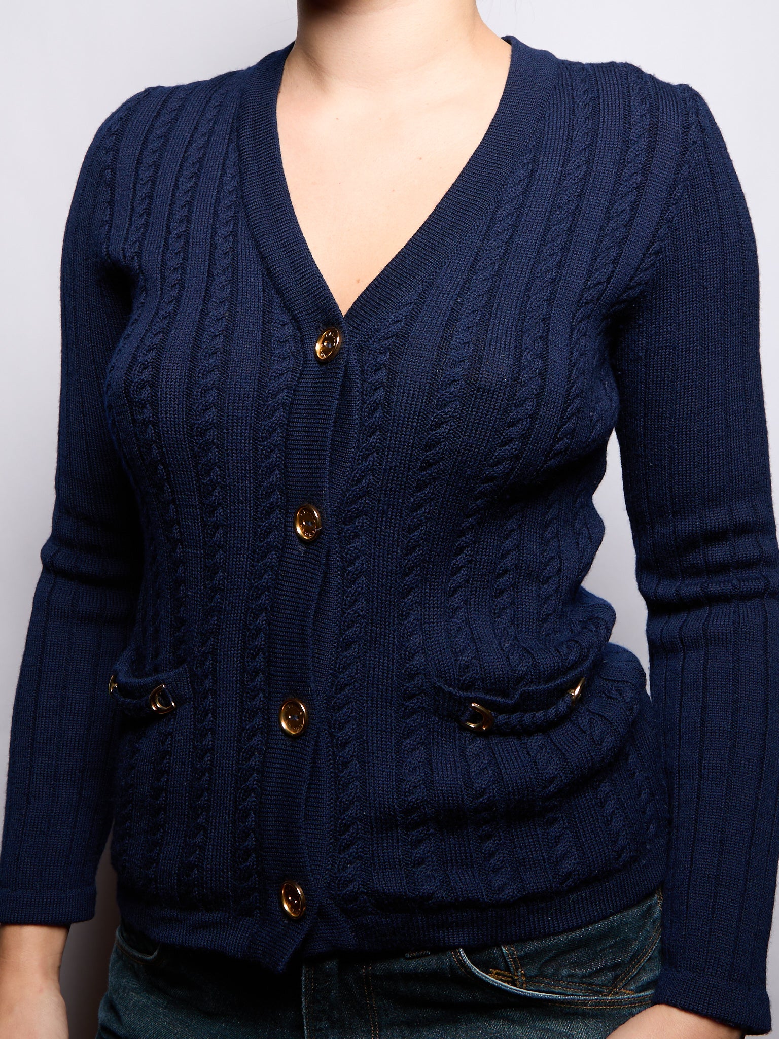 90's Celine Navy Cable Knit Cardigan