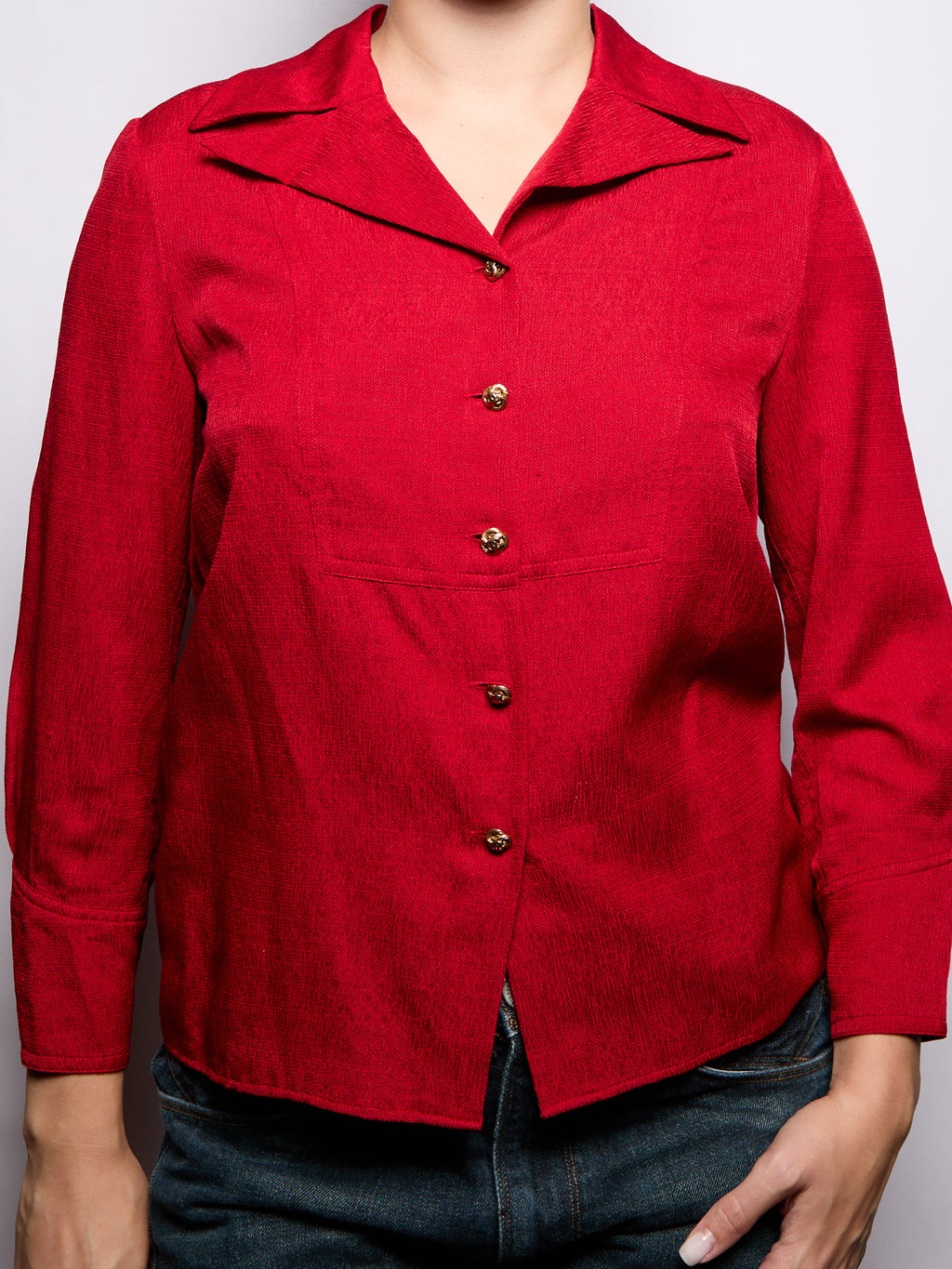 90's Chanel Wool CC Red Button Down