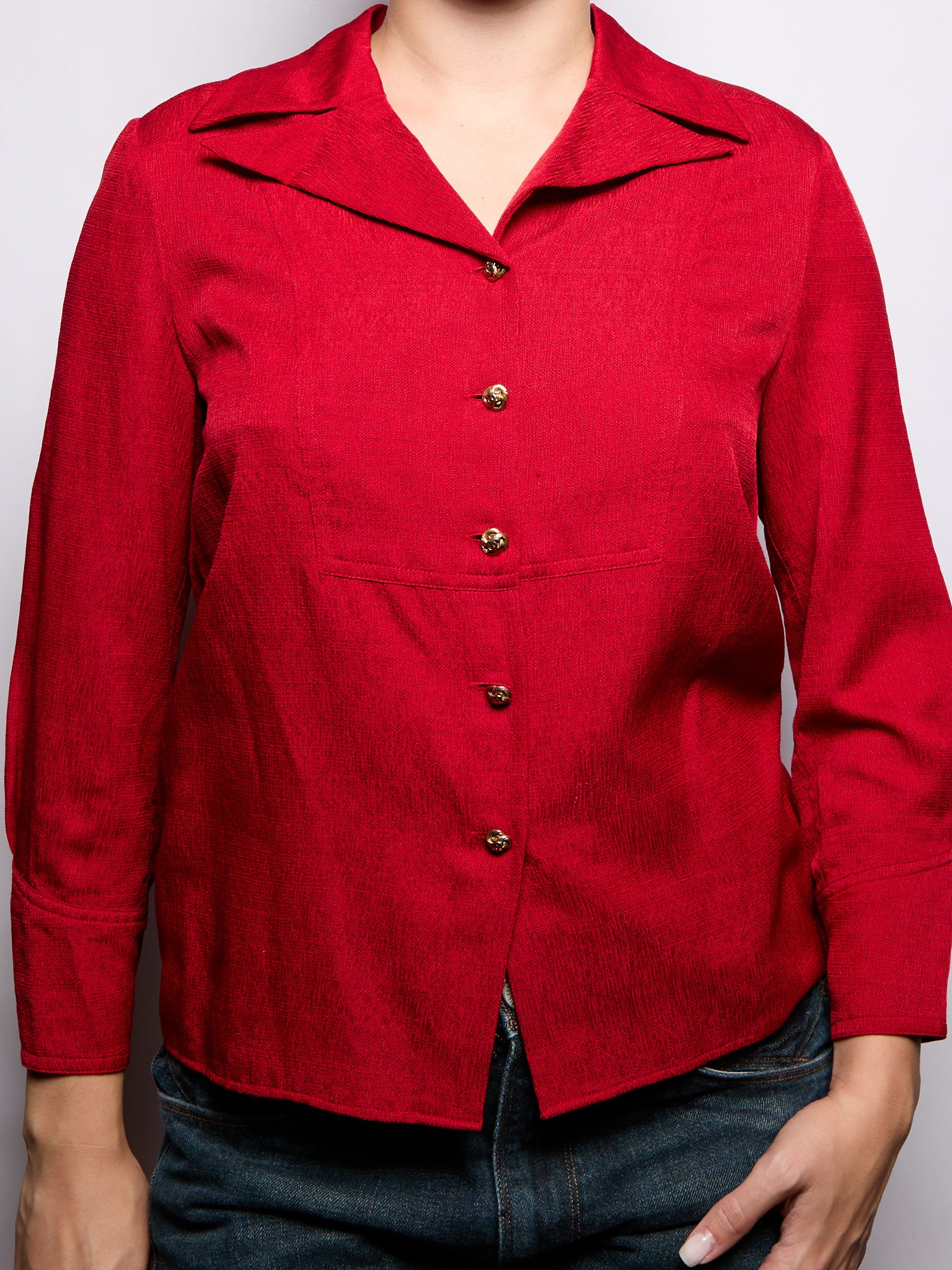 90's Chanel Wool CC Red Button Down