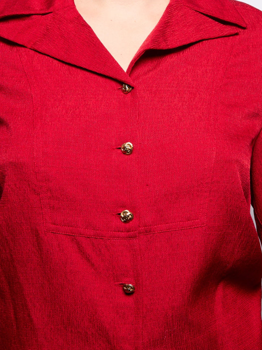 90's Chanel Wool CC Red Button Down
