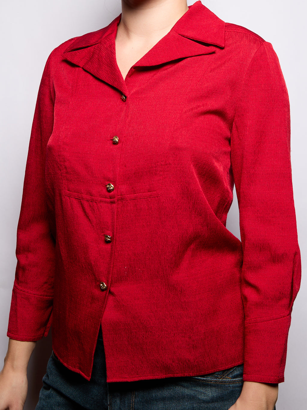 90's Chanel Wool CC Red Button Down