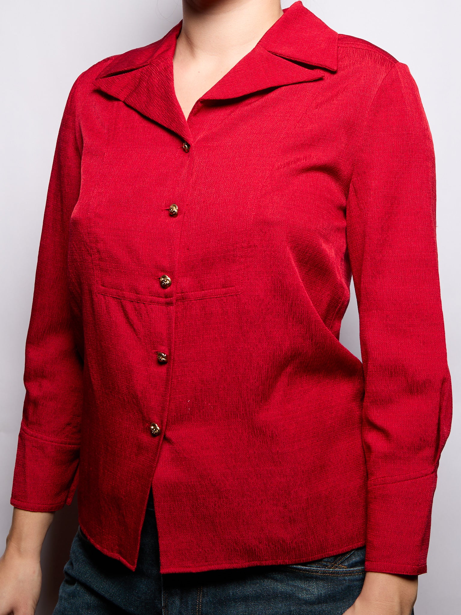 90's Chanel Wool CC Red Button Down