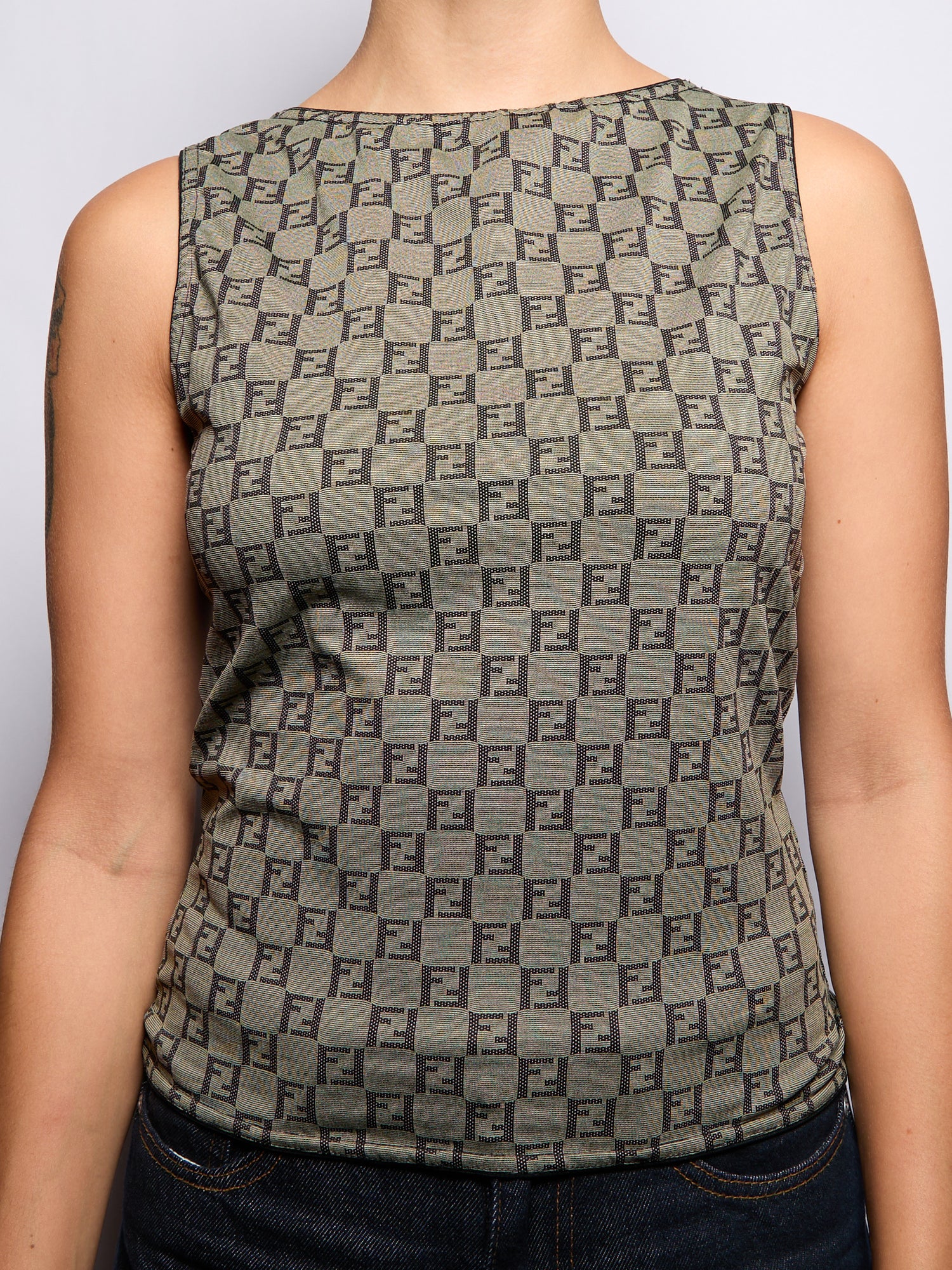 Fendi Grey Zucca Pattern Sleeveless Tank