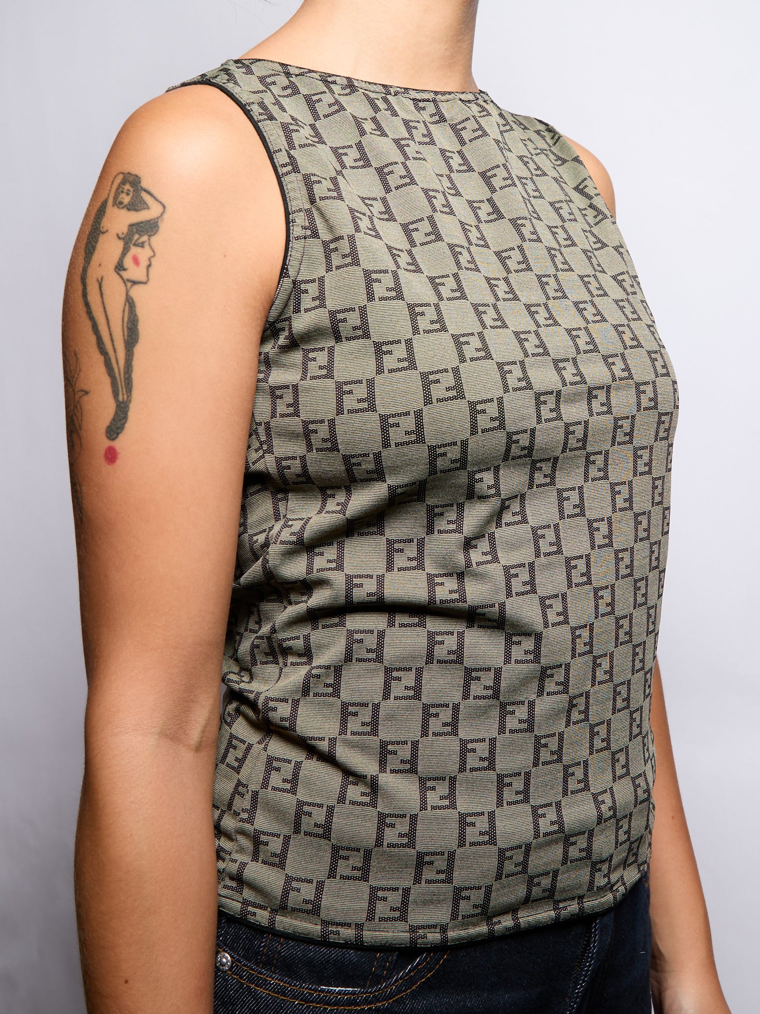 Fendi Grey Zucca Pattern Sleeveless Tank