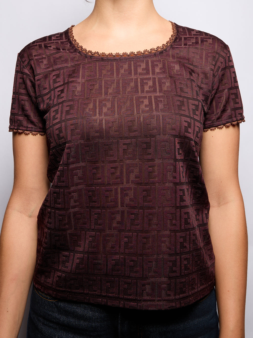90's Fendi Brown Monogram Logo Top