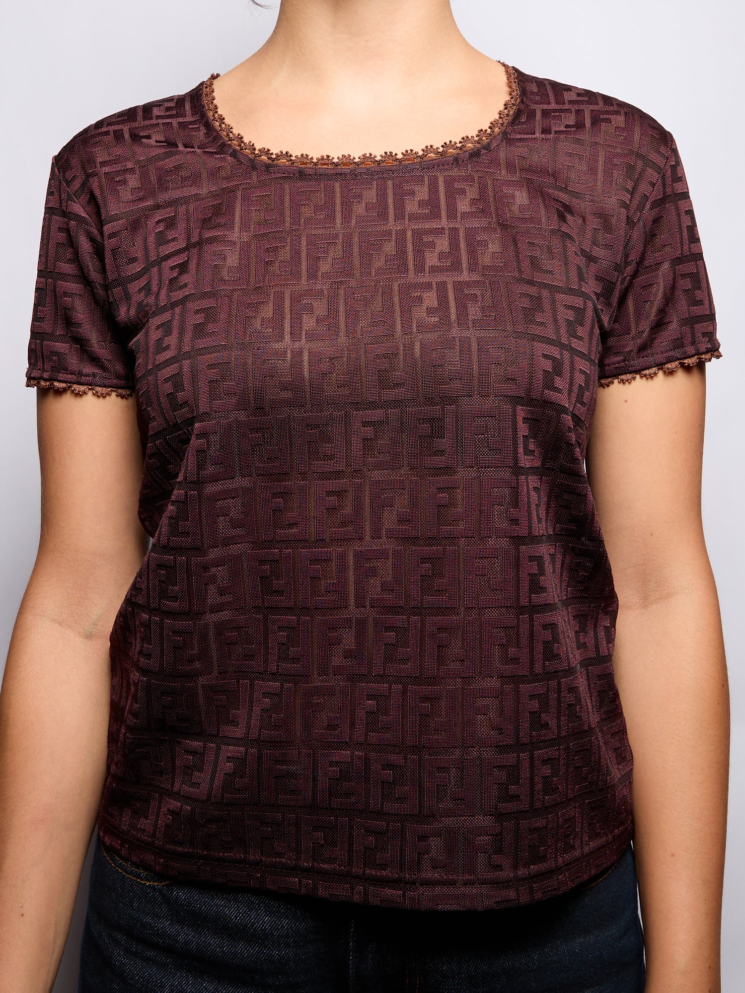 90's Fendi Brown Monogram Logo Top