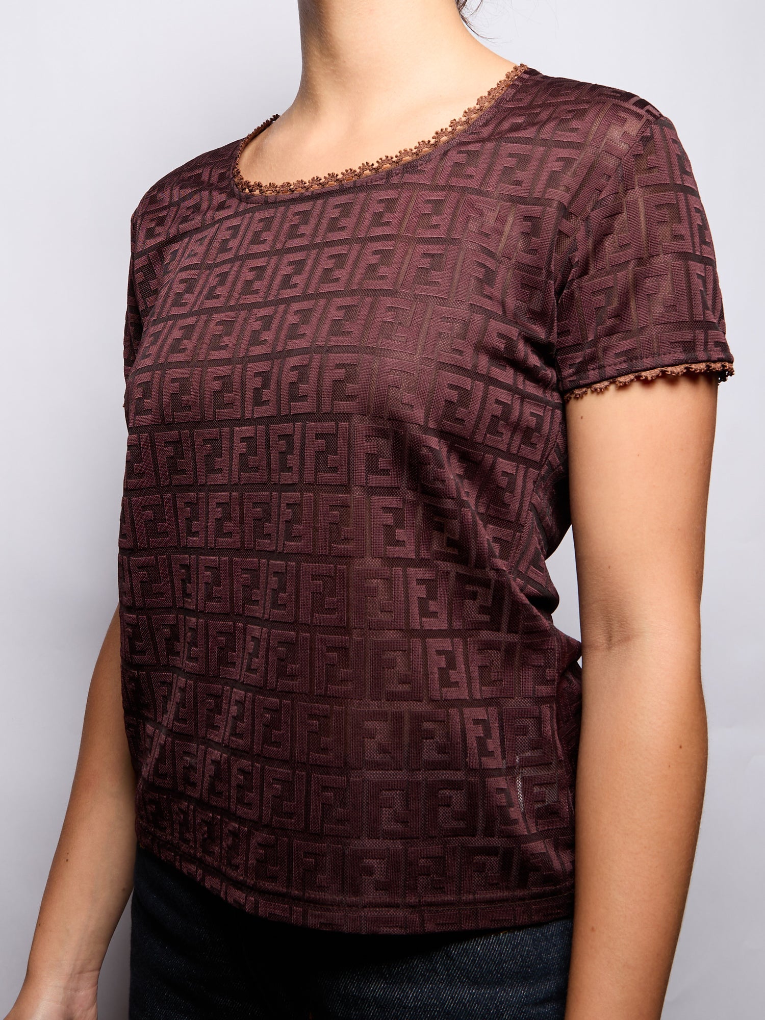 90's Fendi Brown Monogram Logo Top