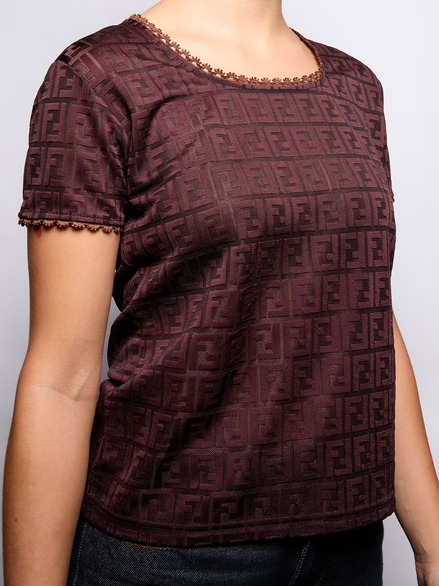 90's Fendi Brown Monogram Logo Top