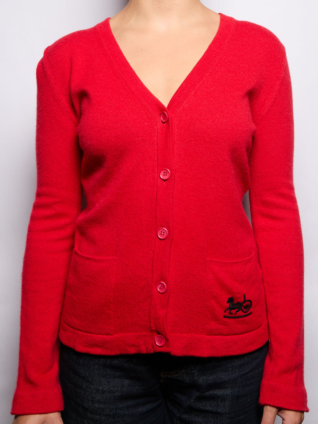 Vintage Celine Red Logo Cashmere Cardigan