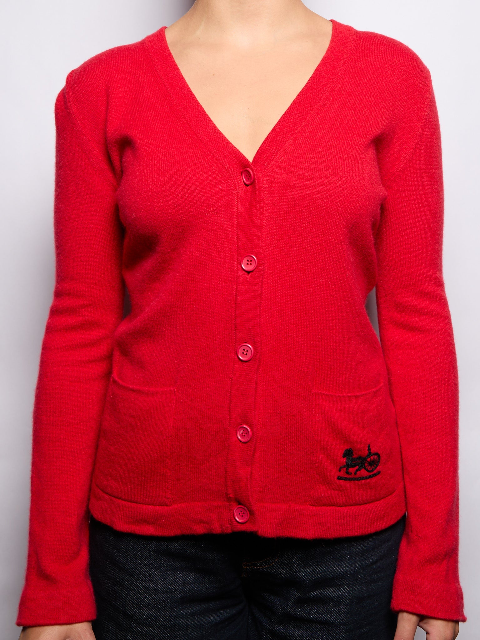 Vintage Celine Red Logo Cashmere Cardigan
