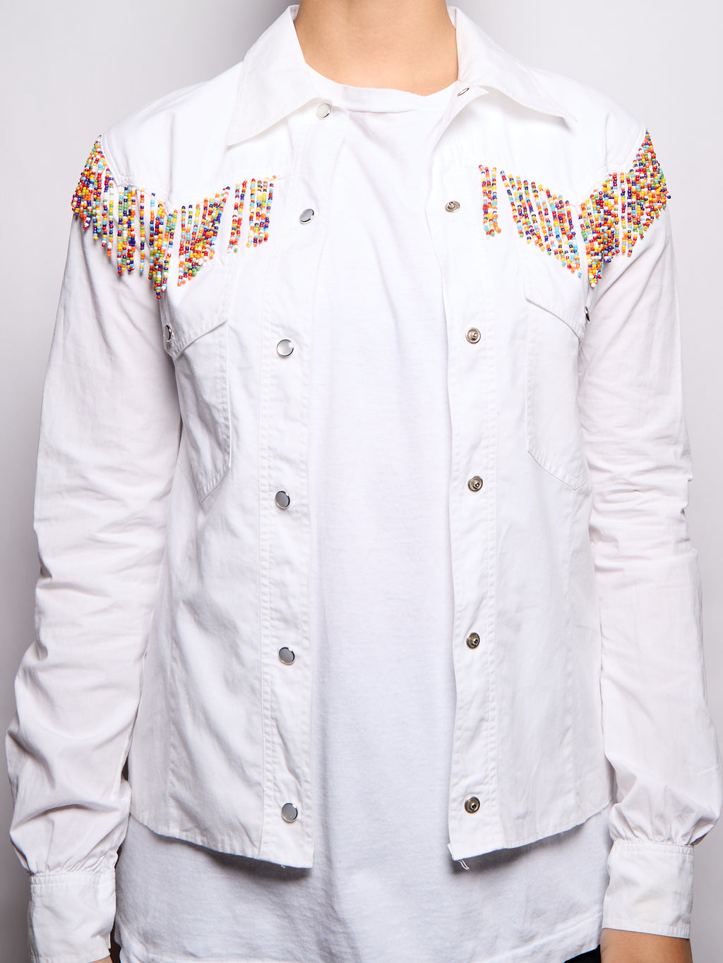 Moschino Denim Shirt with Multicolor Tassels