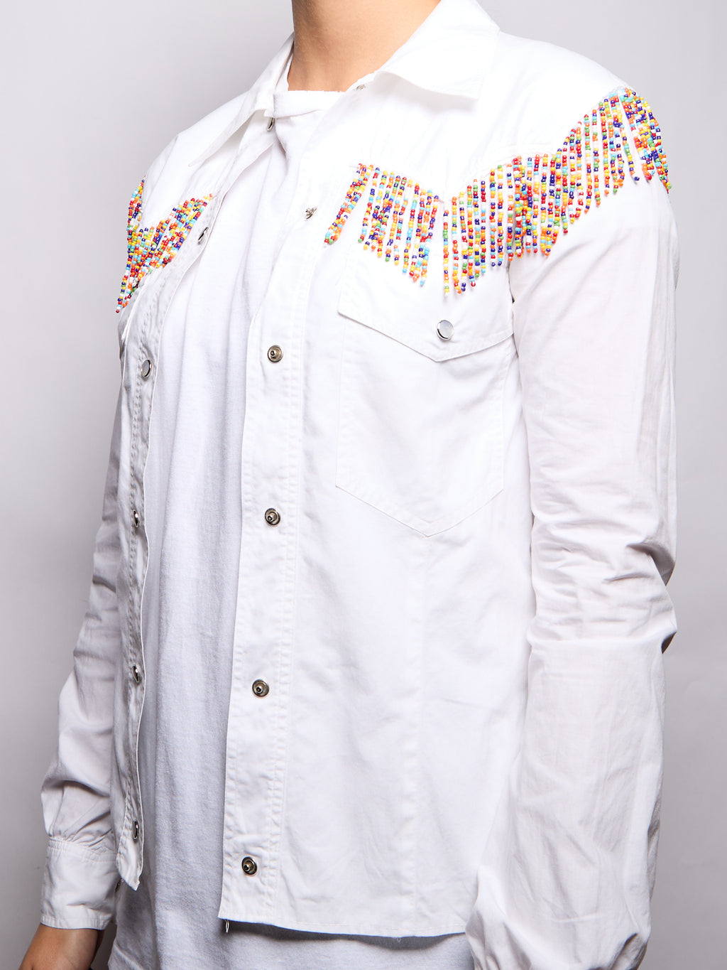 Moschino Denim Shirt with Multicolor Tassels