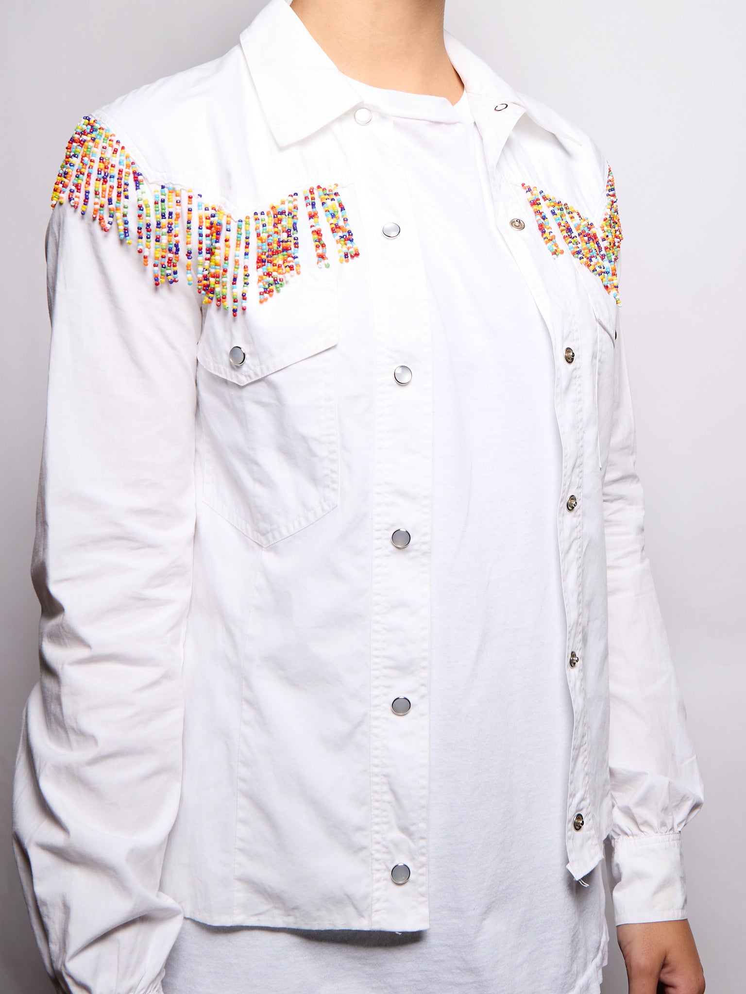 Moschino Denim Shirt with Multicolor Tassels