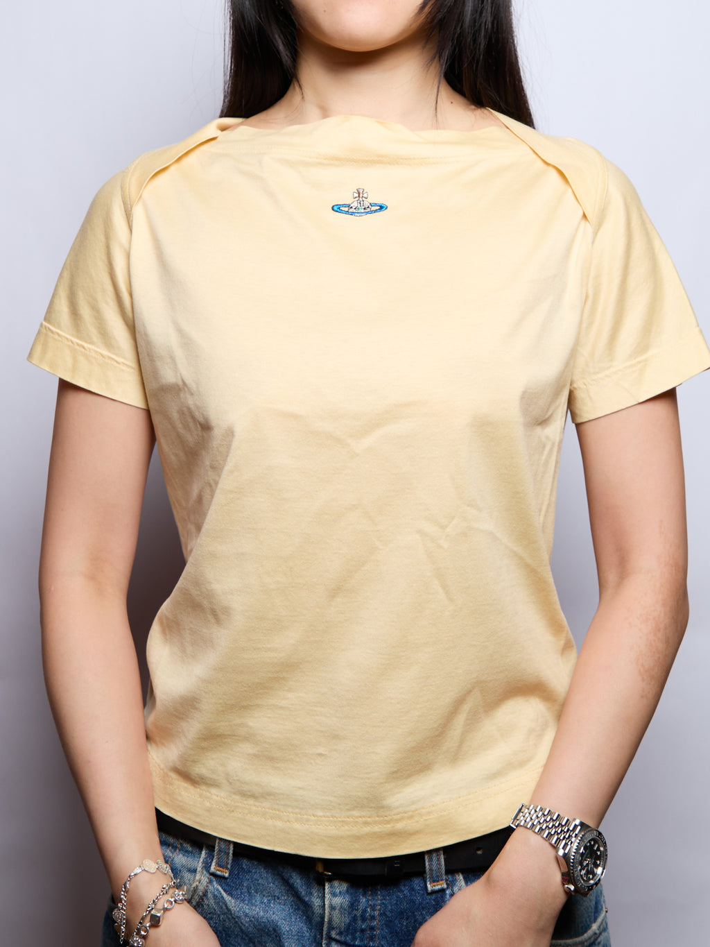 Vivienne Westwood Boat Neck Yellow Orb Logo Top
