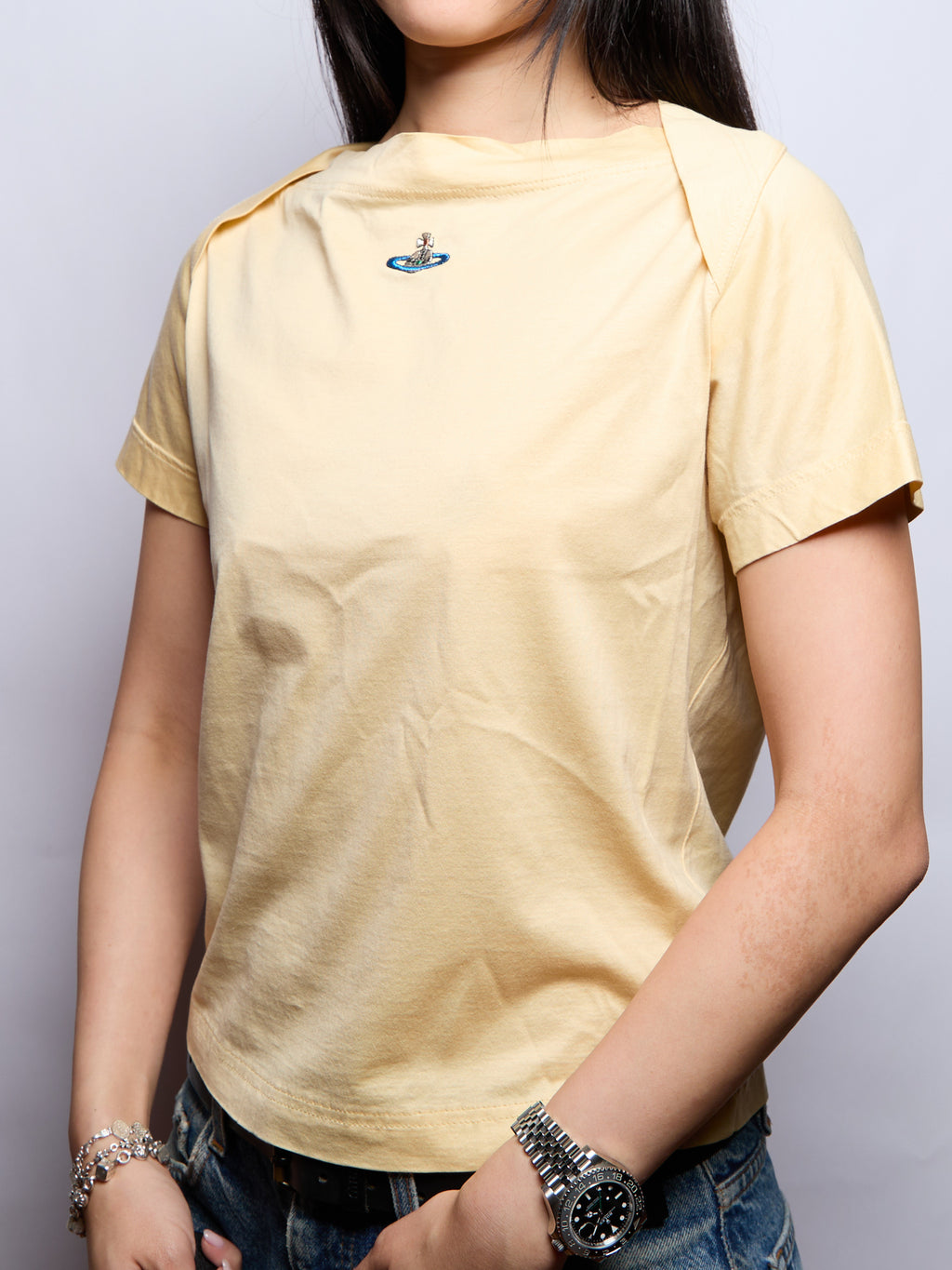Vivienne Westwood Boat Neck Yellow Orb Logo Top