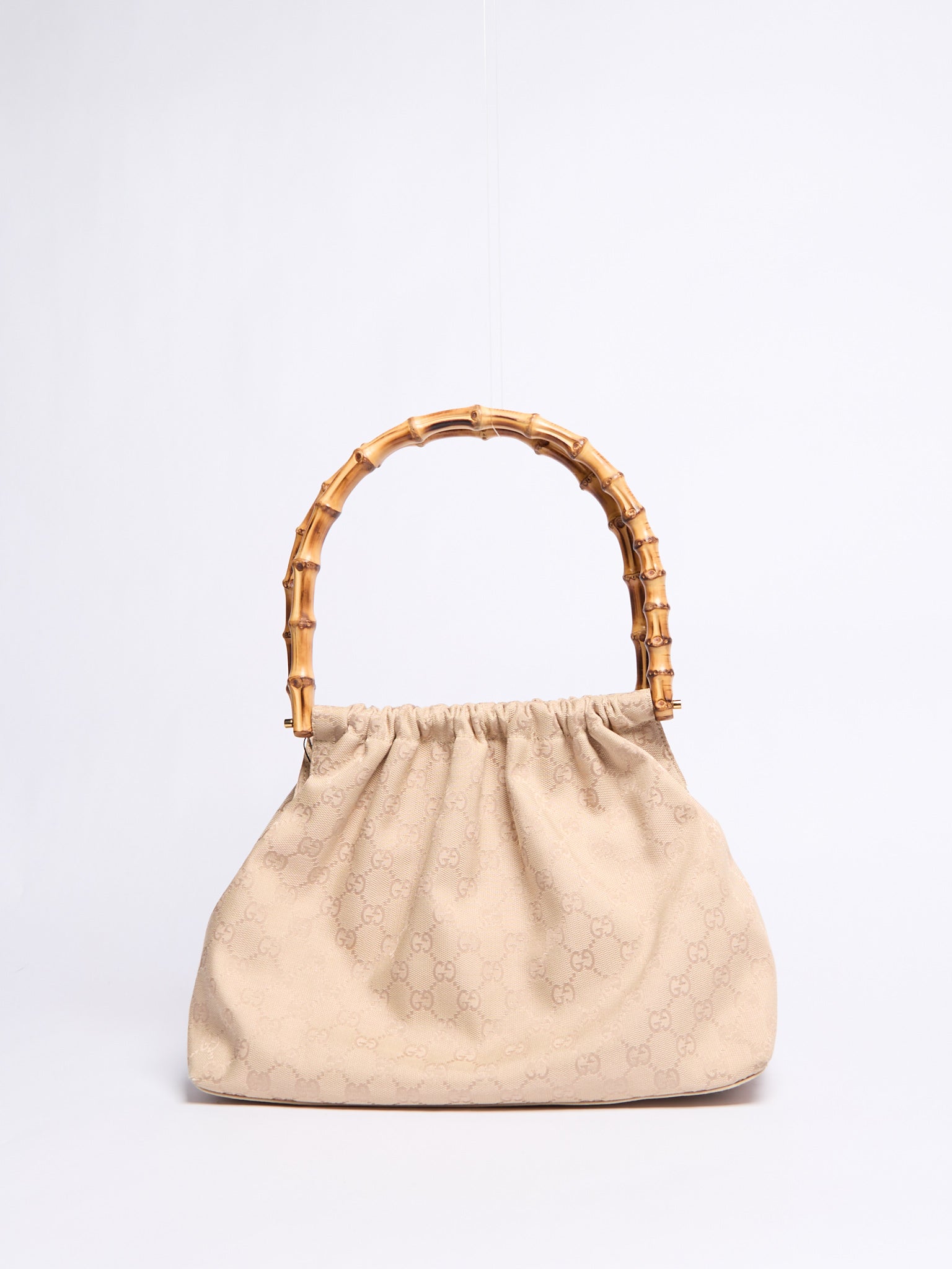 Gucci Cream Monogram Bamboo Shoulder Bag
