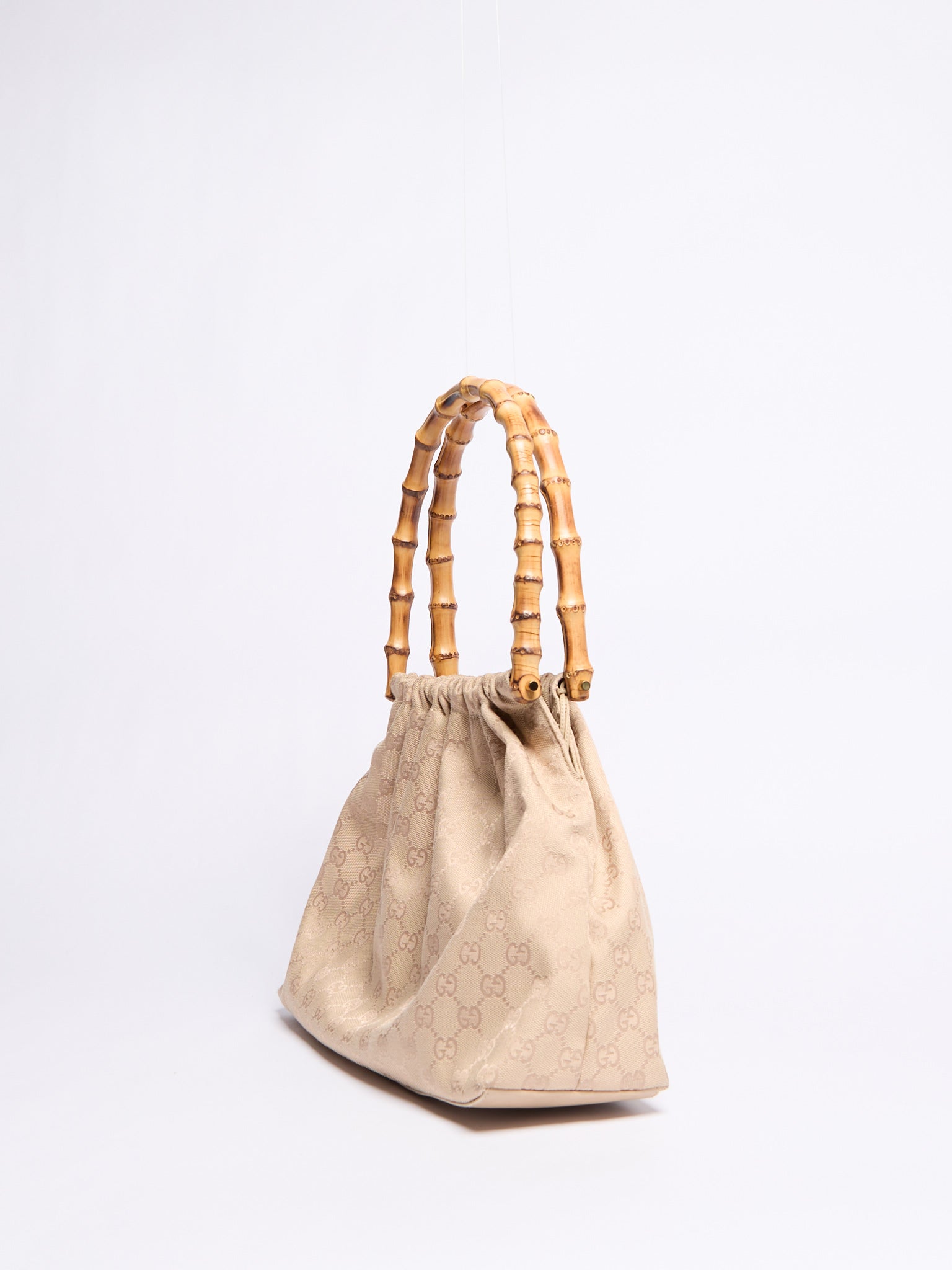 Gucci Cream Monogram Bamboo Shoulder Bag