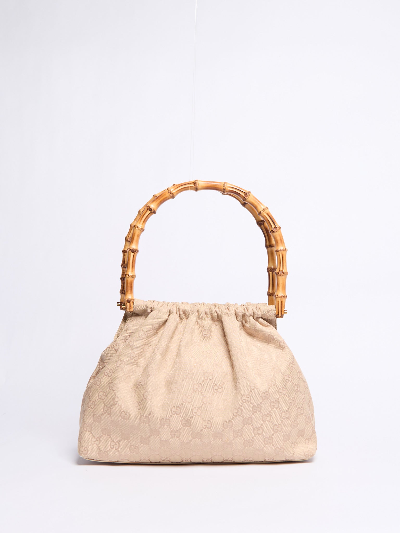 Gucci Cream Monogram Bamboo Shoulder Bag
