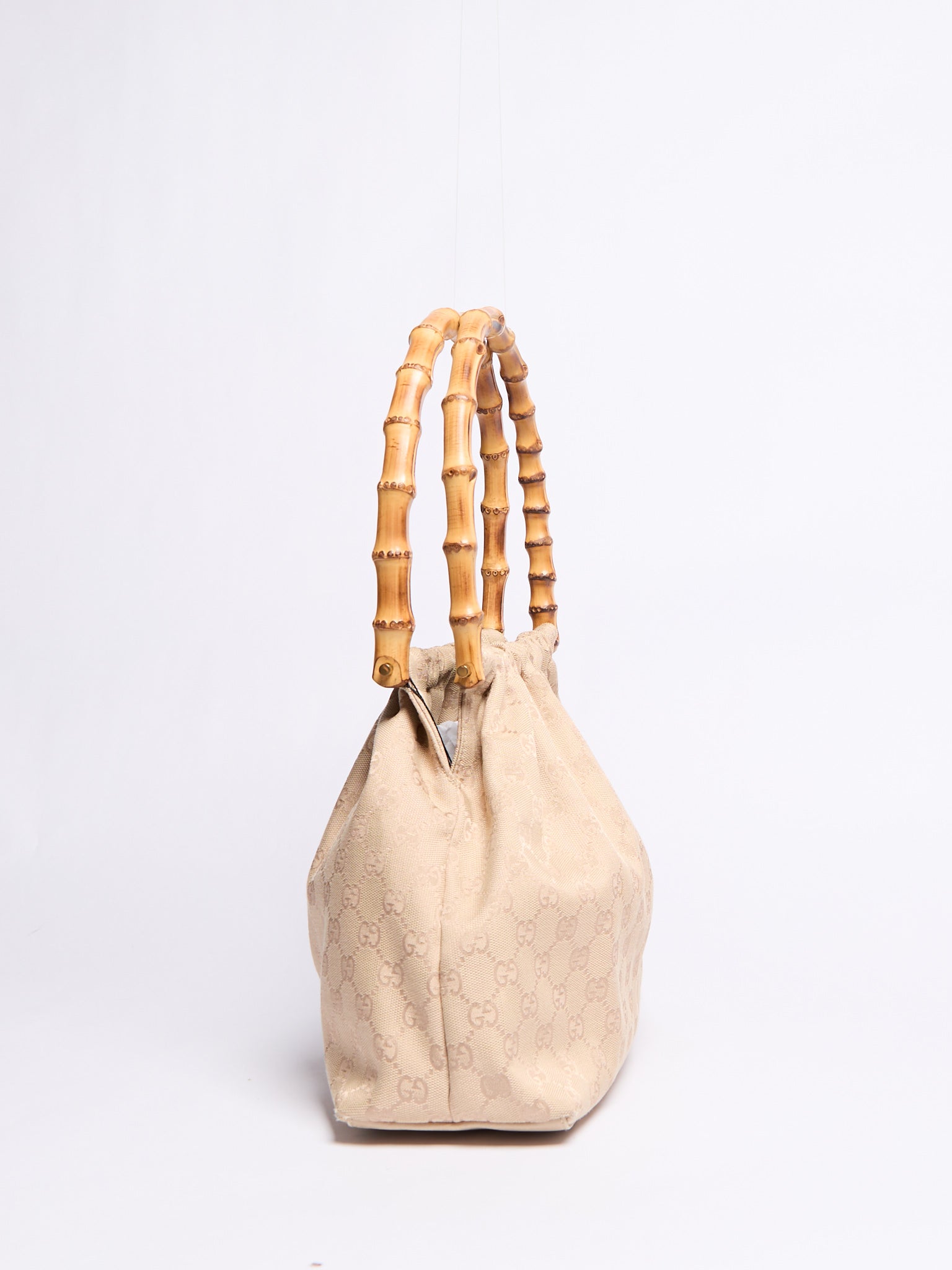 Gucci Cream Monogram Bamboo Shoulder Bag