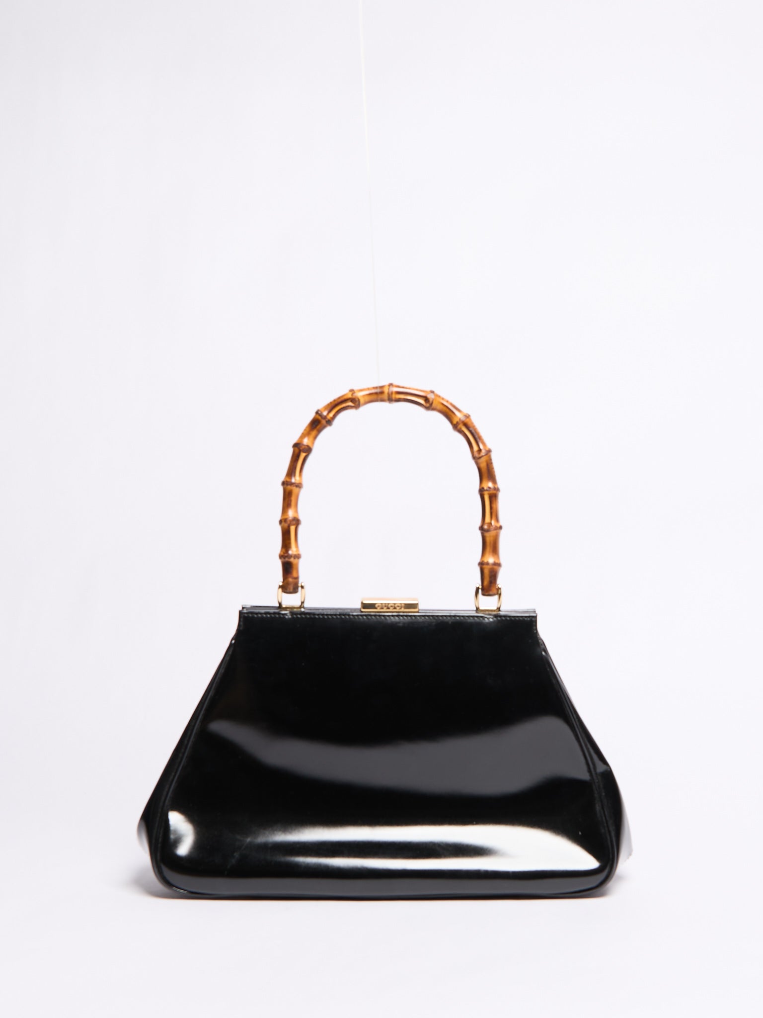 Gucci Black Patent Bamboo Shoulder Bag