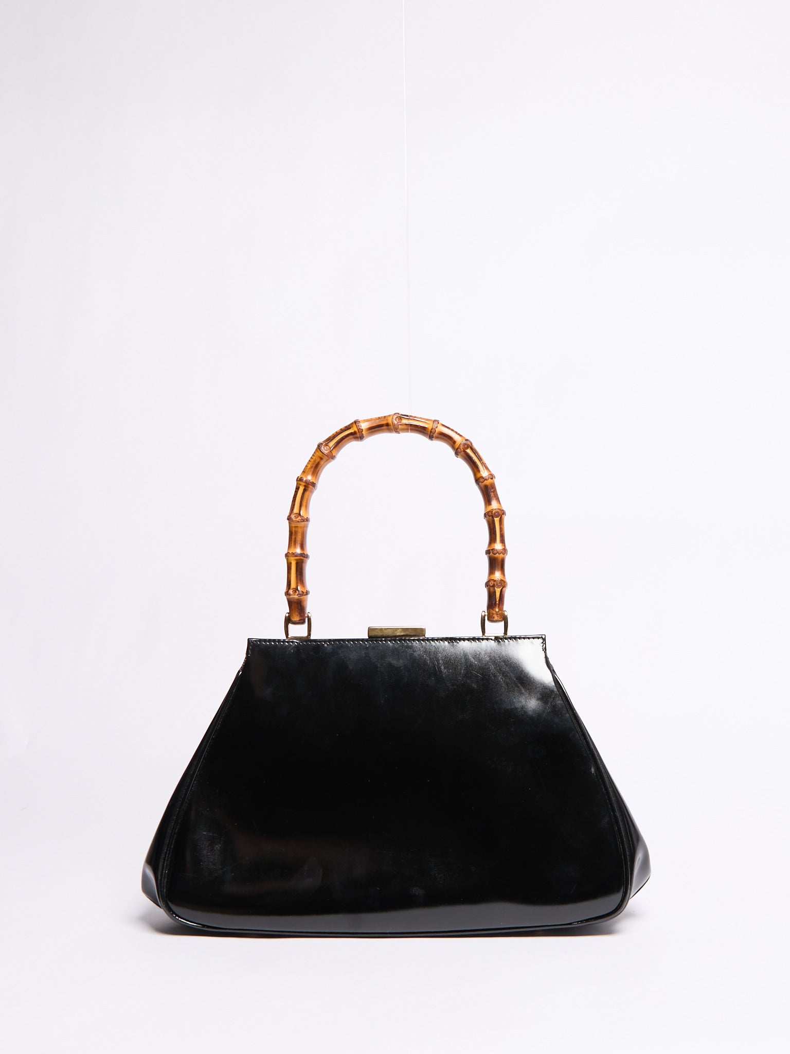 Gucci Black Patent Bamboo Shoulder Bag