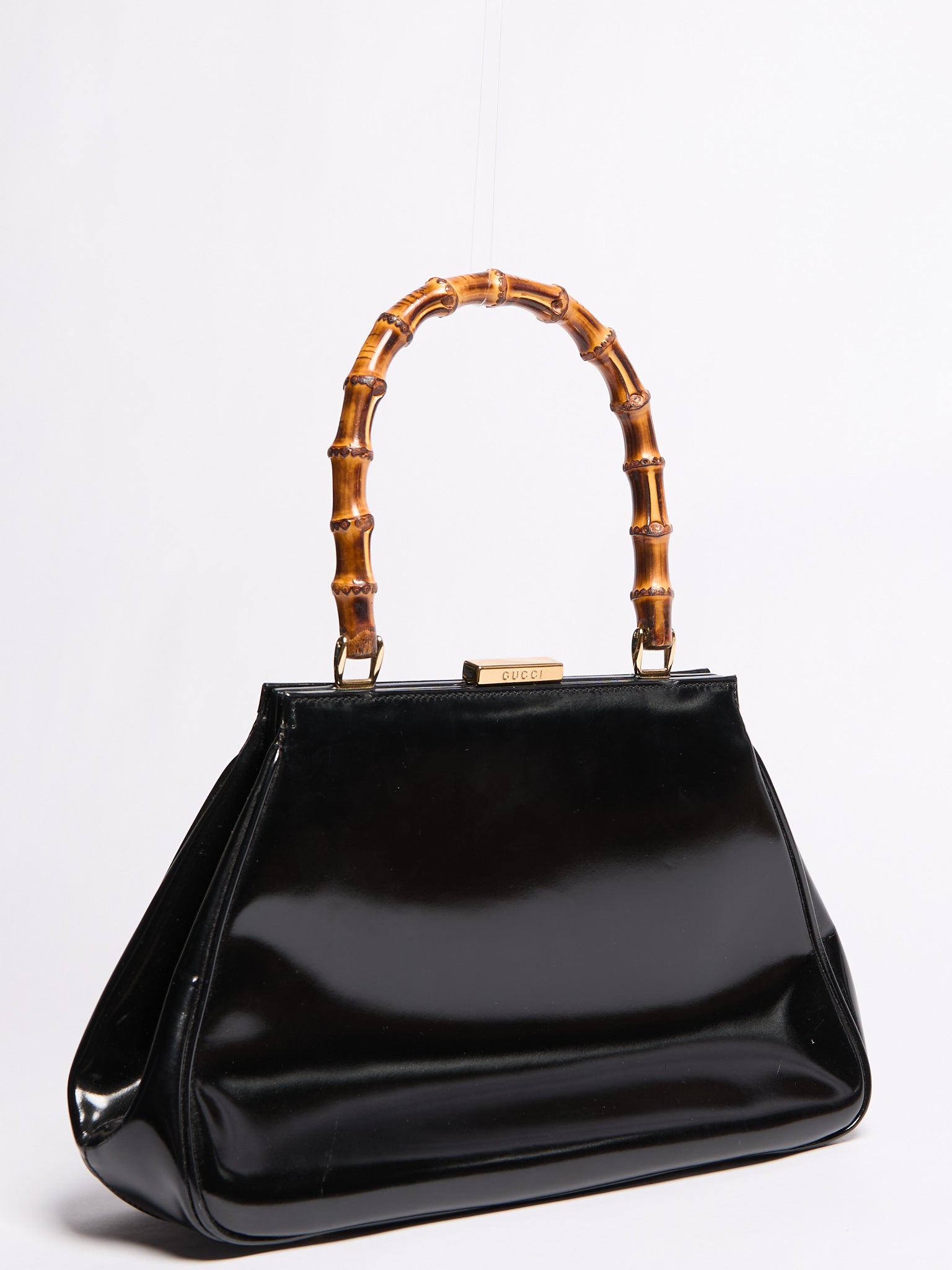 Gucci Black Patent Bamboo Shoulder Bag