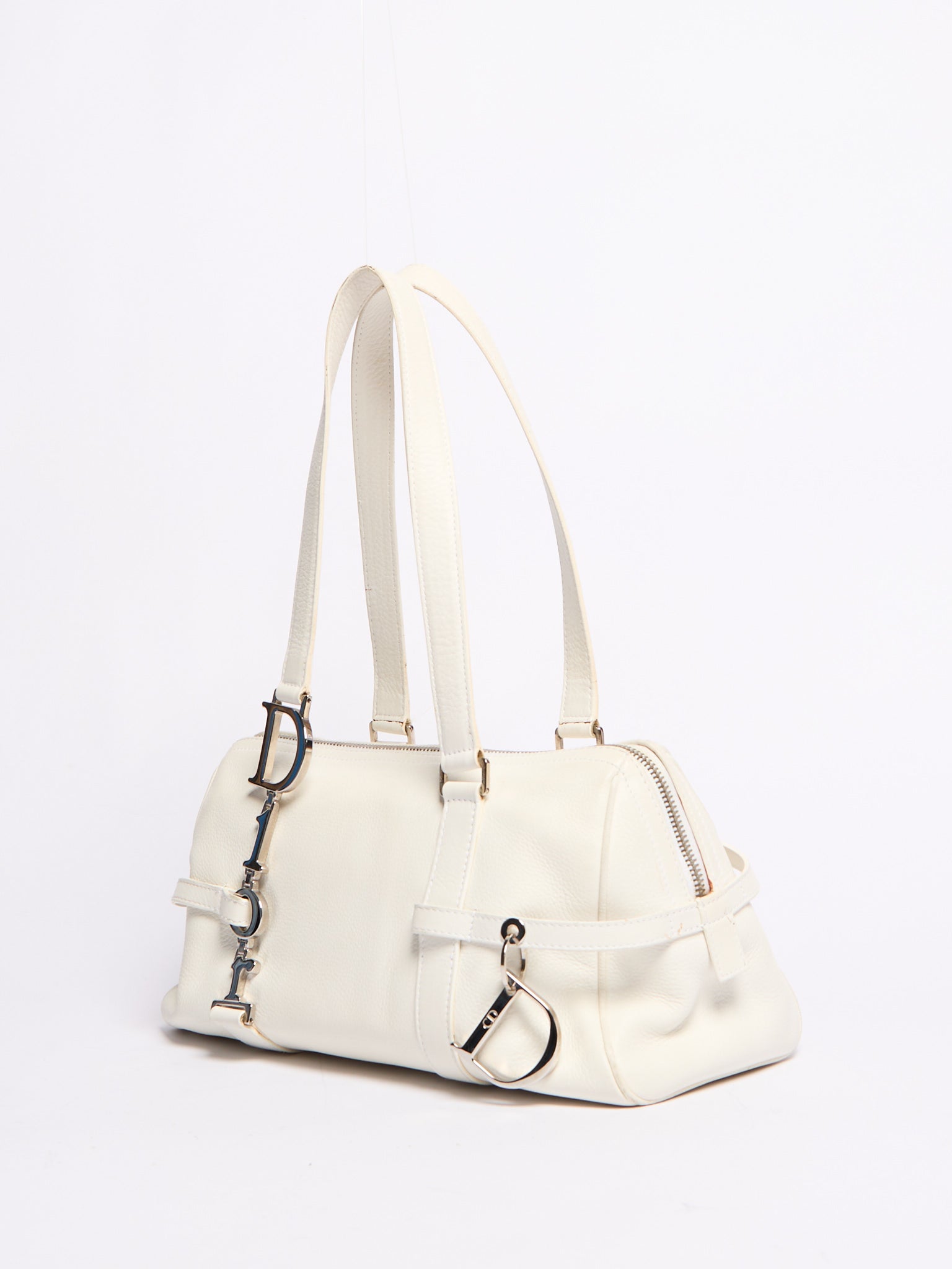 Christian Dior White Leather Charm Bag