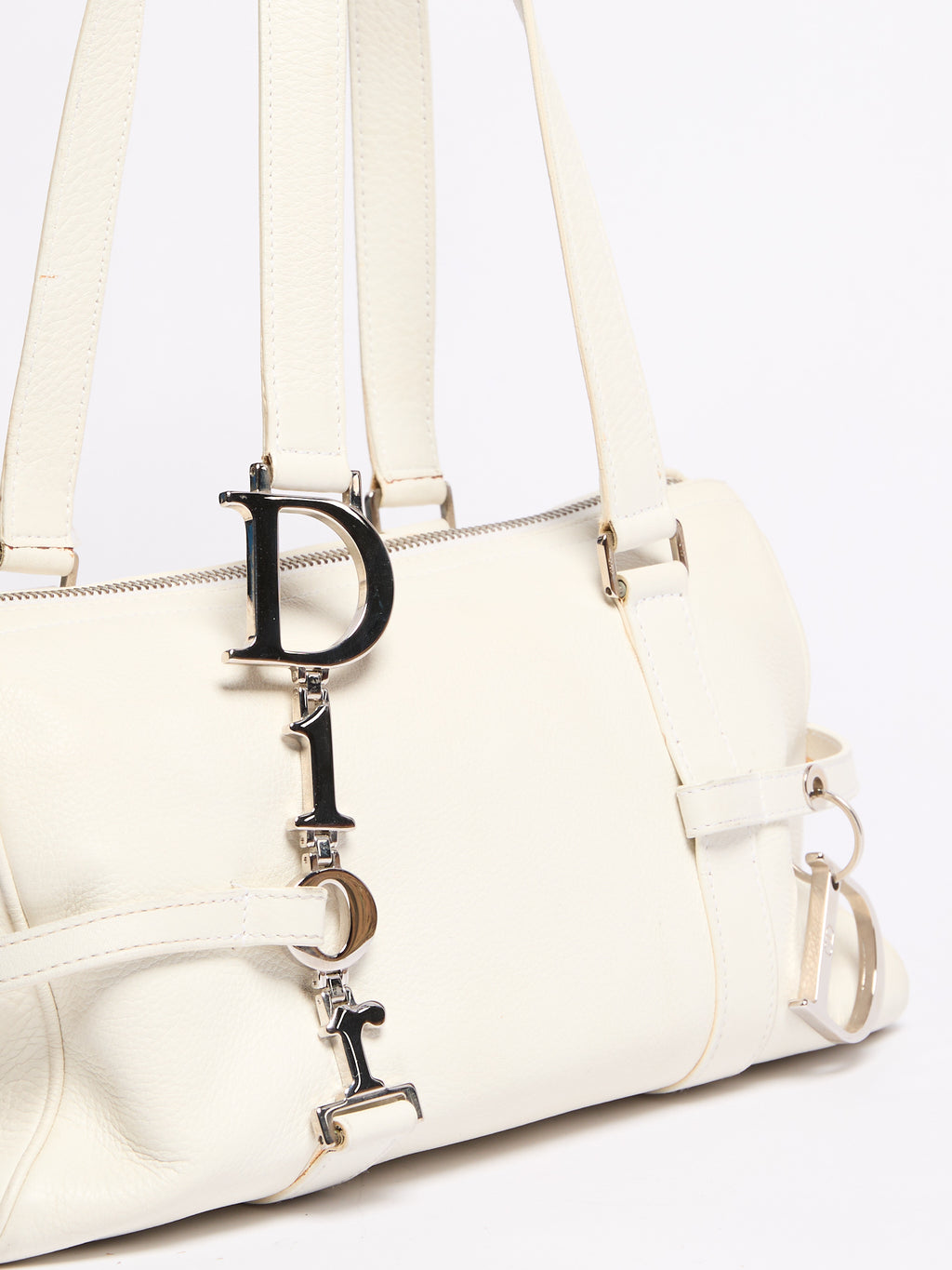 Christian Dior White Leather Charm Bag