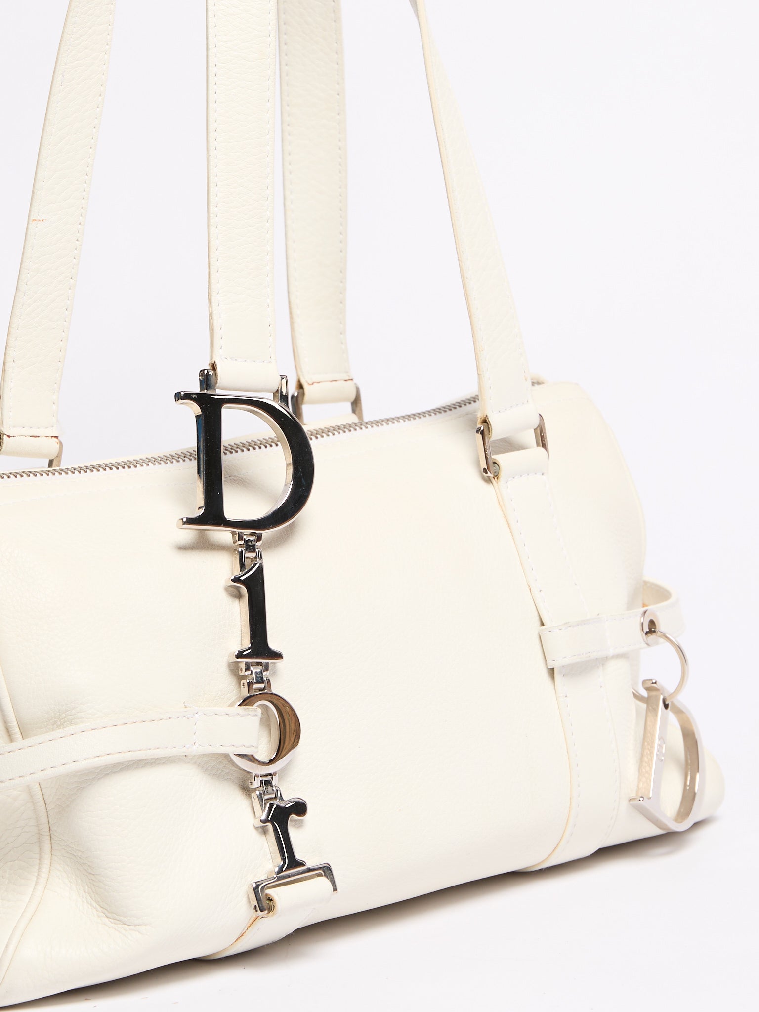 Christian Dior White Leather Charm Bag
