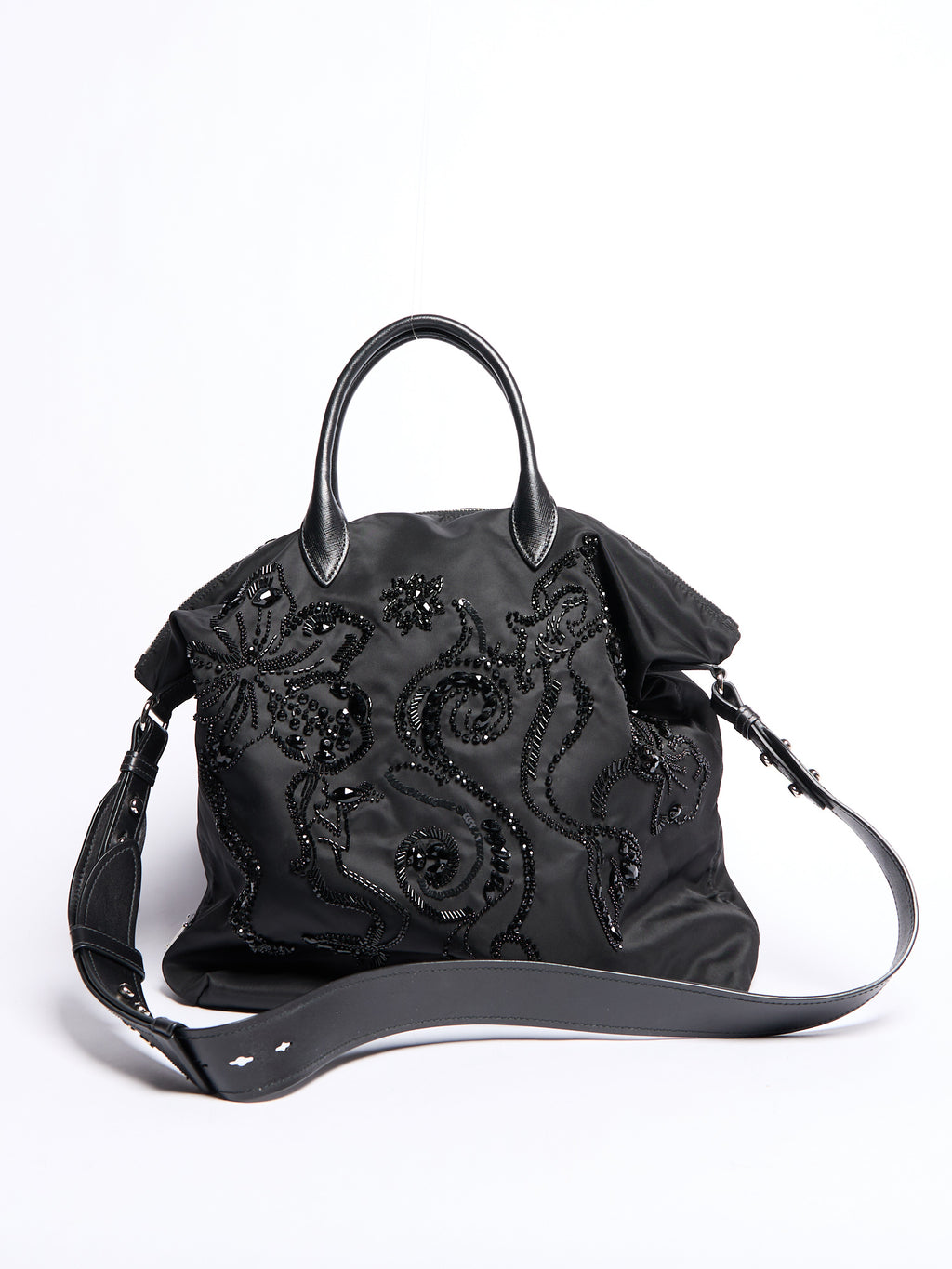 Prada Black Nylon Beaded Two Way Crossbody