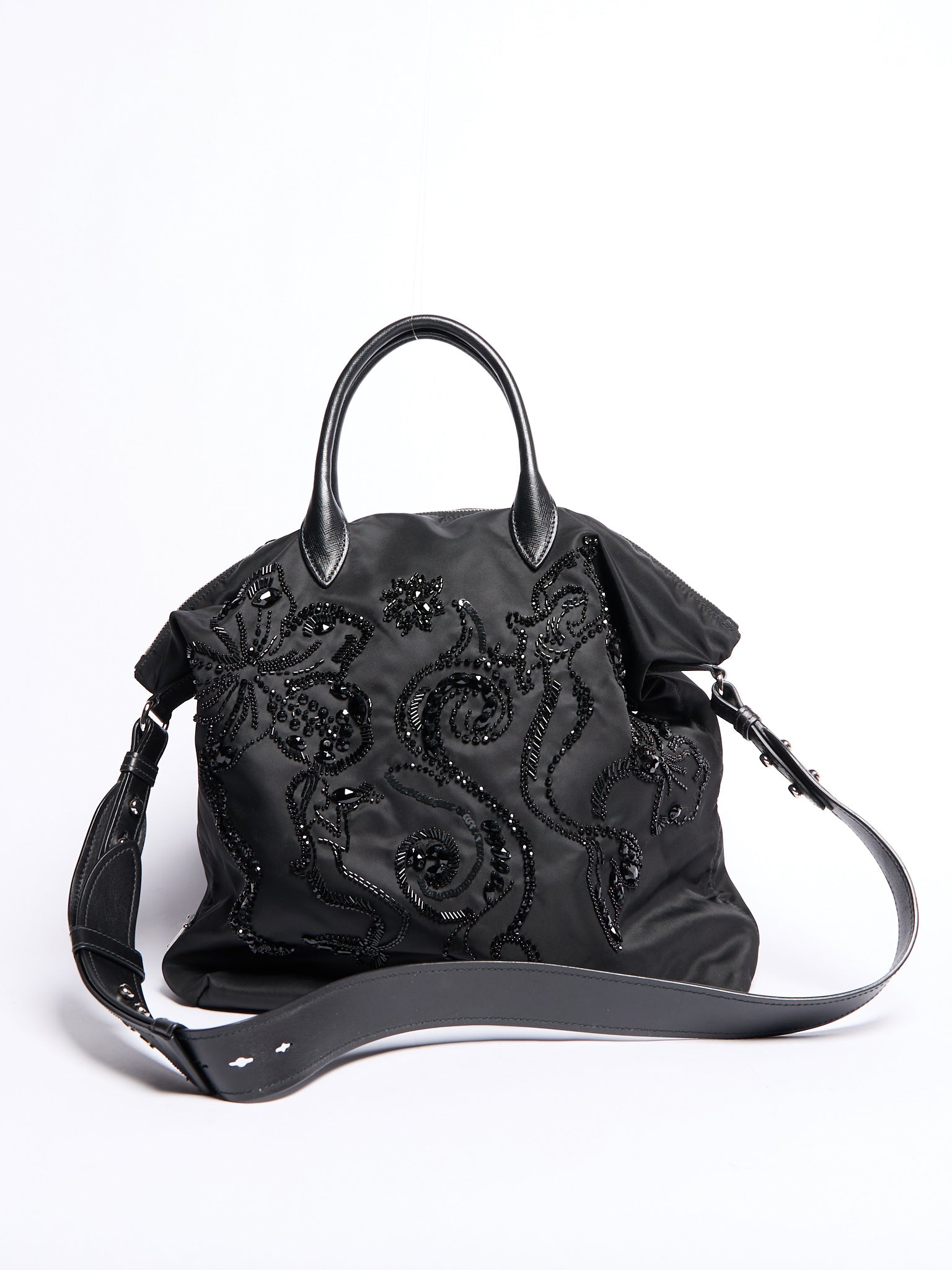 Prada Black Nylon Beaded Two Way Crossbody