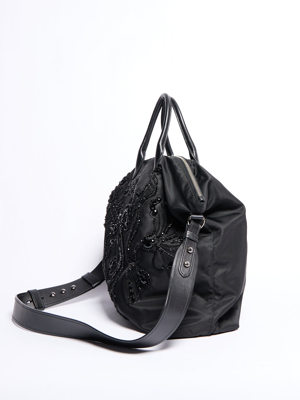 Prada Black Nylon Beaded Two Way Crossbody