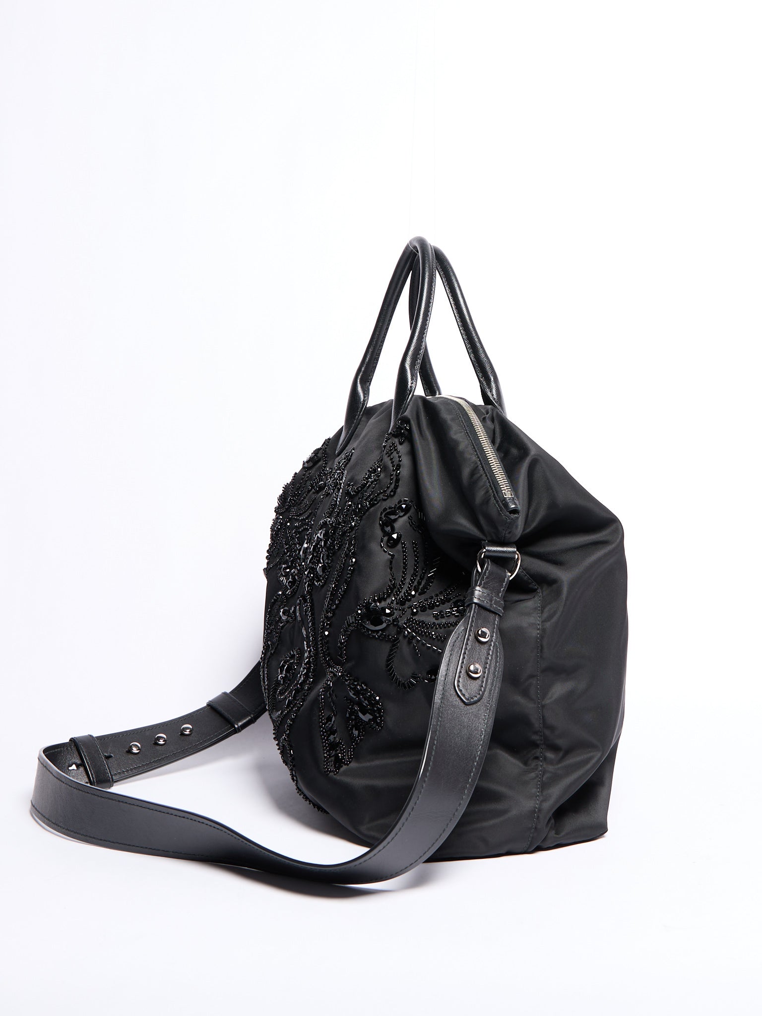Prada Black Nylon Beaded Two Way Crossbody