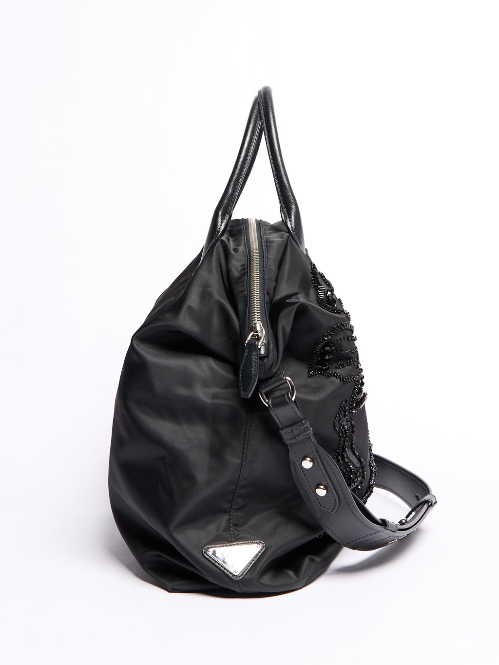Prada Black Nylon Beaded Two Way Crossbody