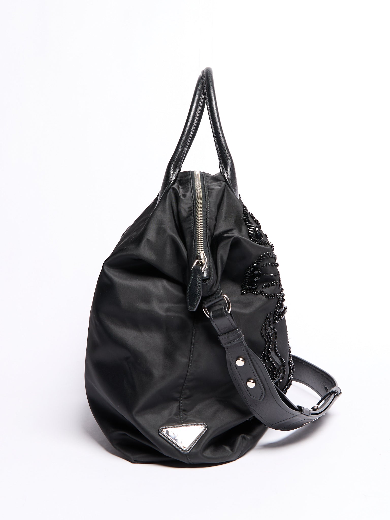 Prada Black Nylon Beaded Two Way Crossbody