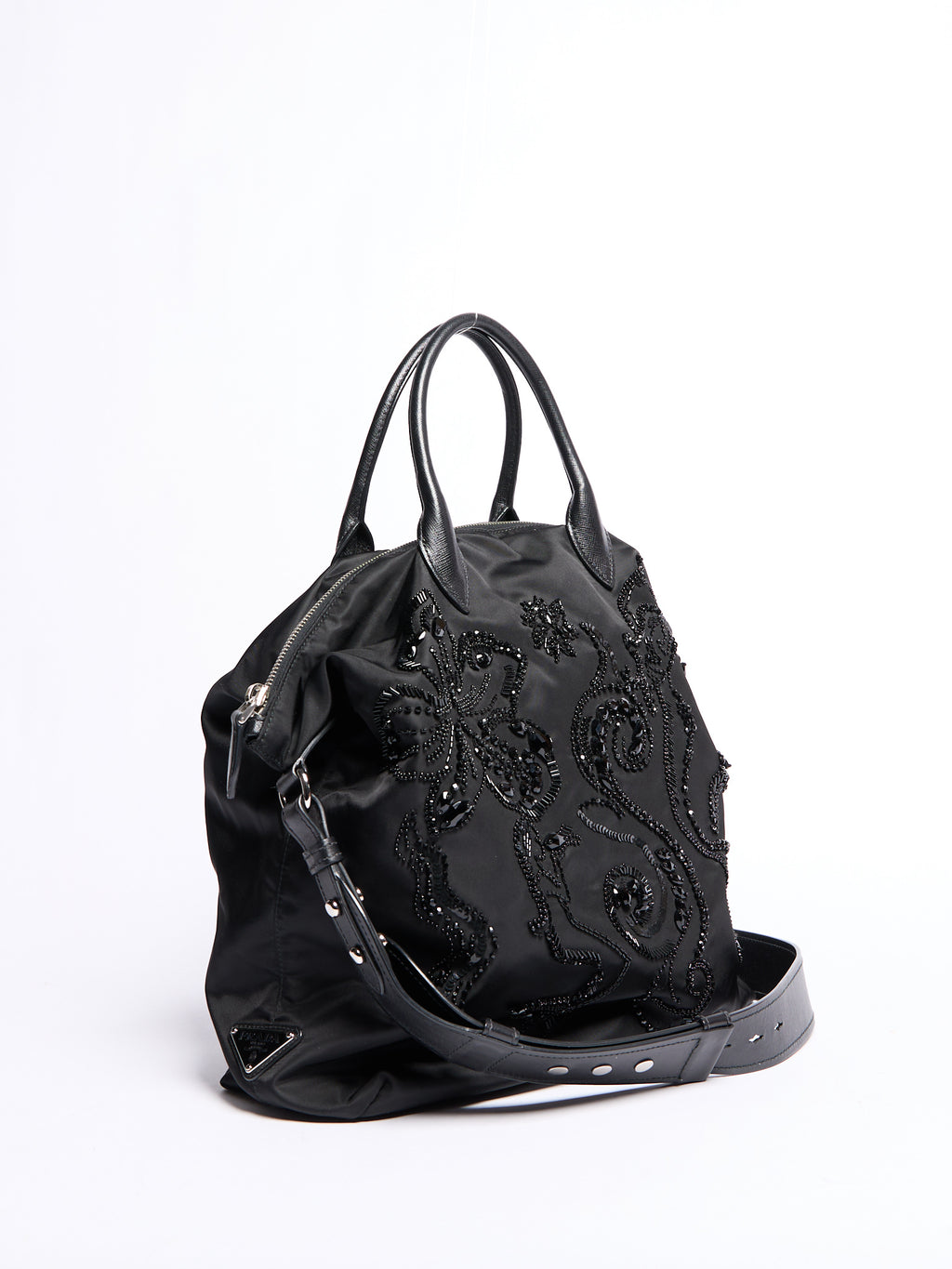 Prada Black Nylon Beaded Two Way Crossbody