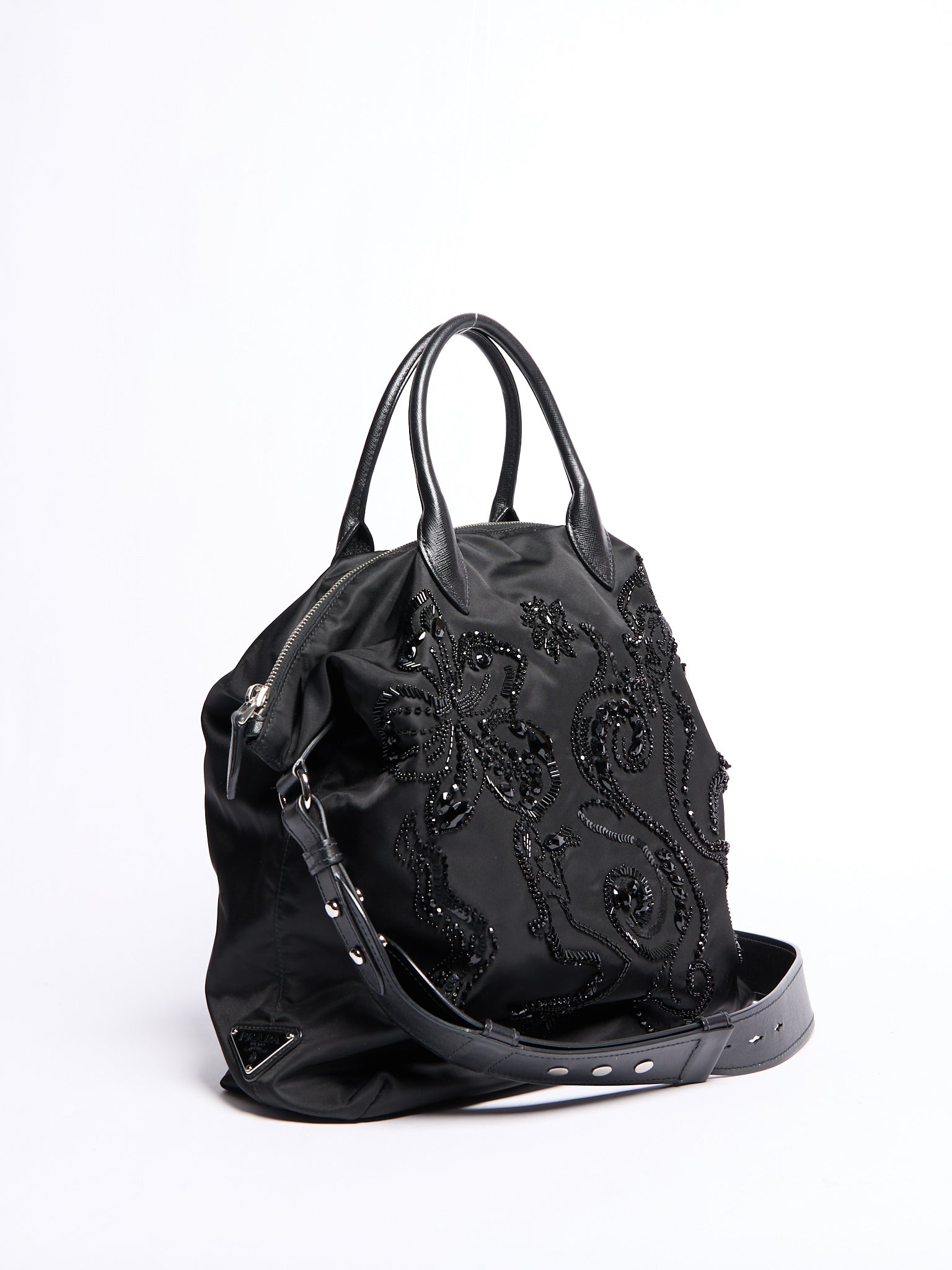 Prada Black Nylon Beaded Two Way Crossbody