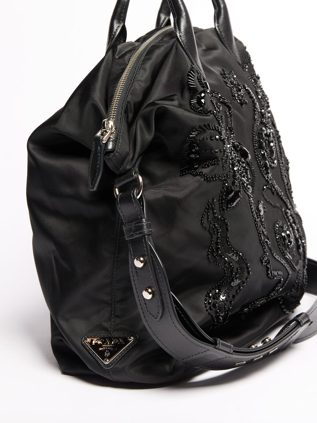 Prada Black Nylon Beaded Two Way Crossbody