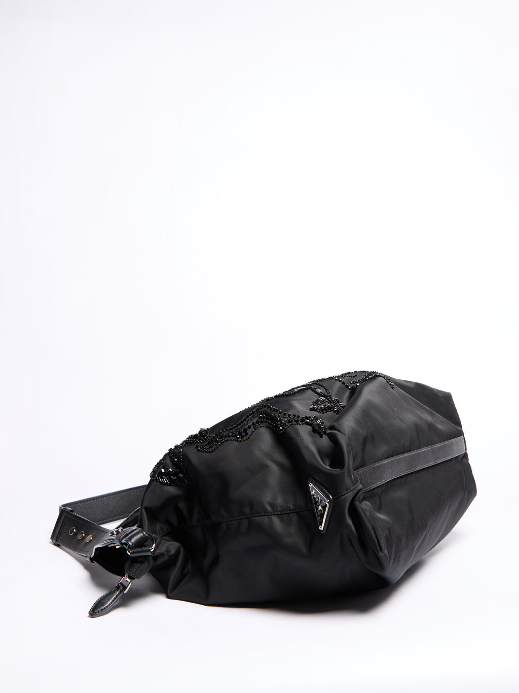 Prada Black Nylon Beaded Two Way Crossbody