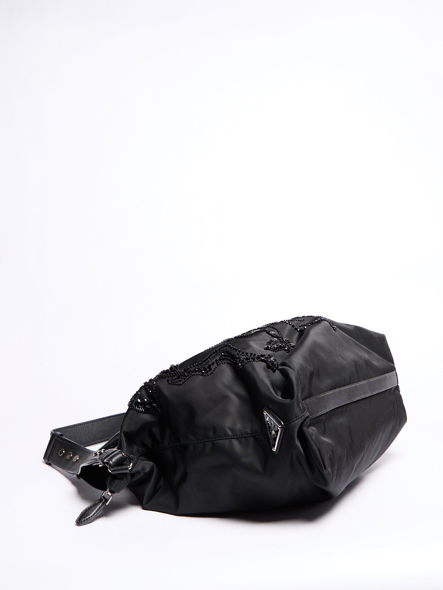 Prada Black Nylon Beaded Two Way Crossbody