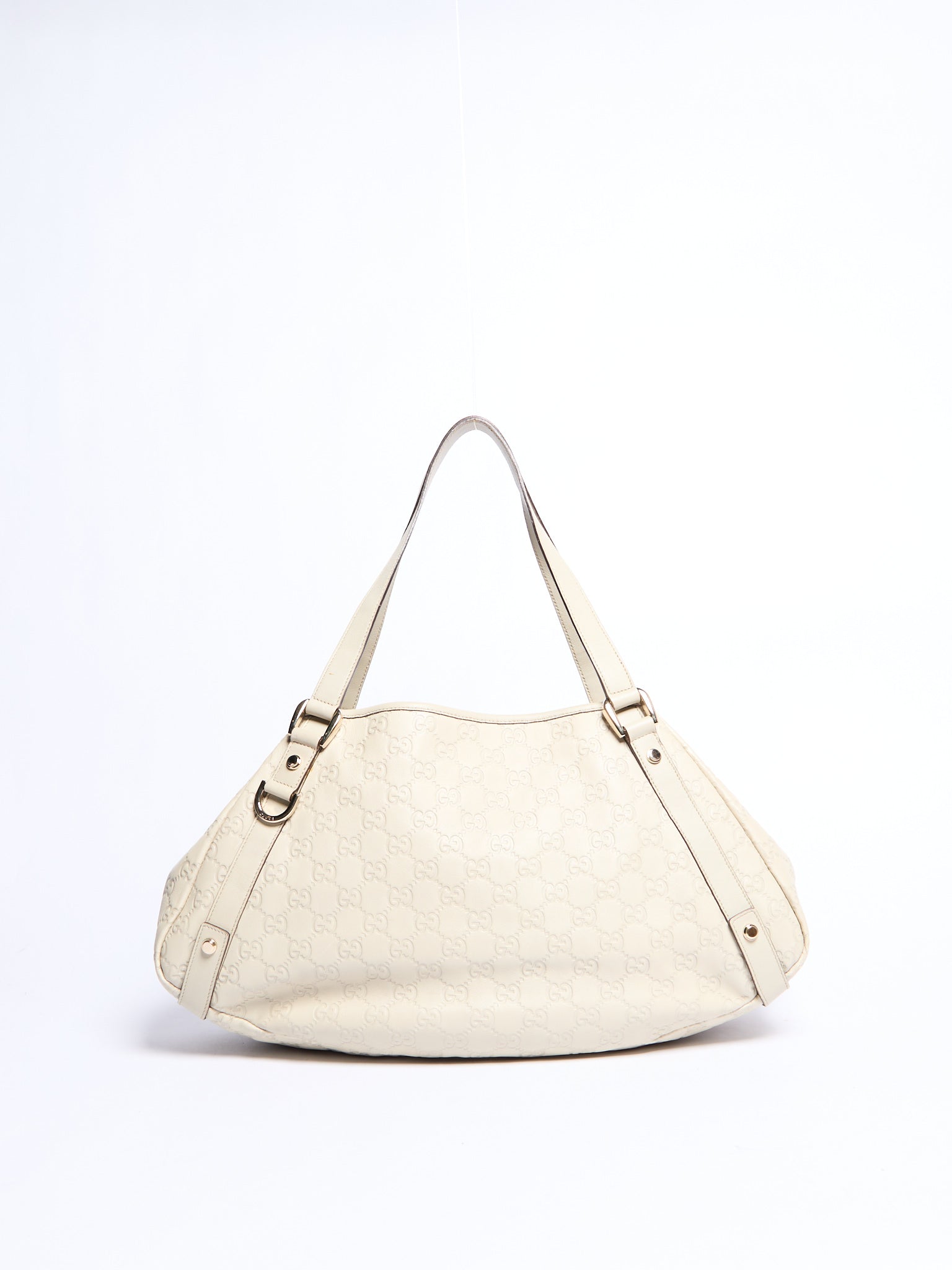 Gucci Cream Leather Monogram Shoulder Bag