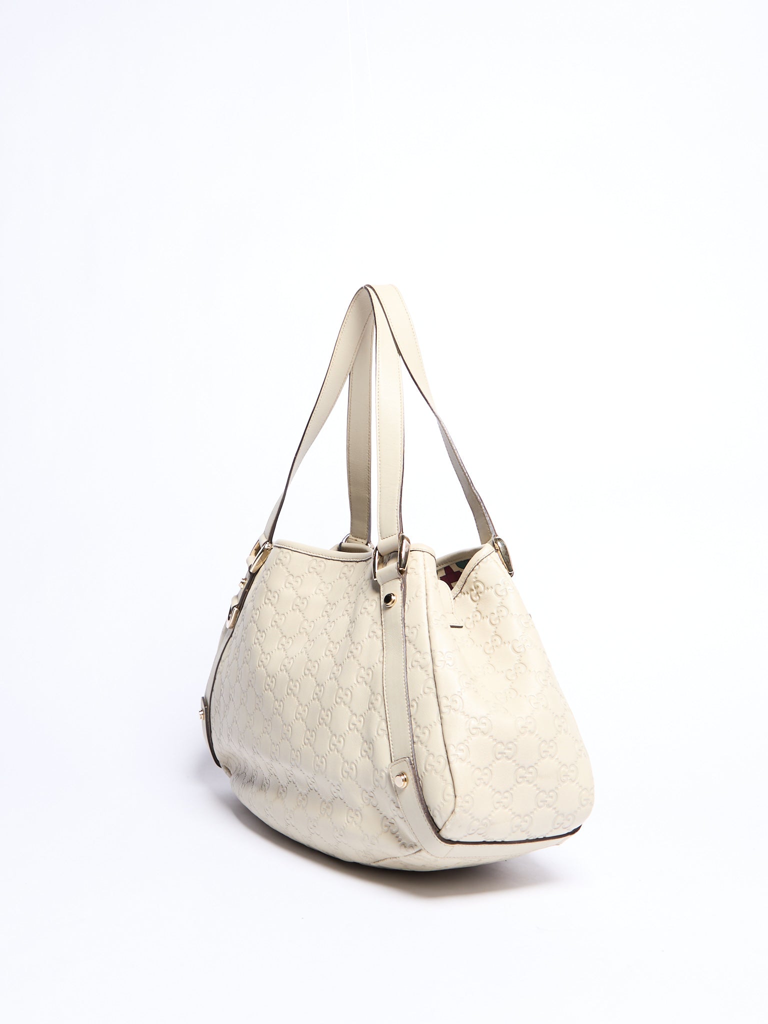Gucci Cream Leather Monogram Shoulder Bag
