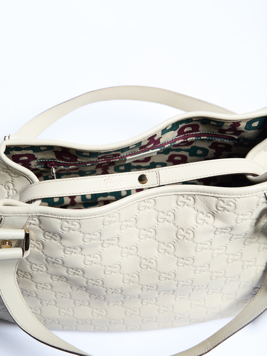 Gucci Cream Leather Monogram Shoulder Bag
