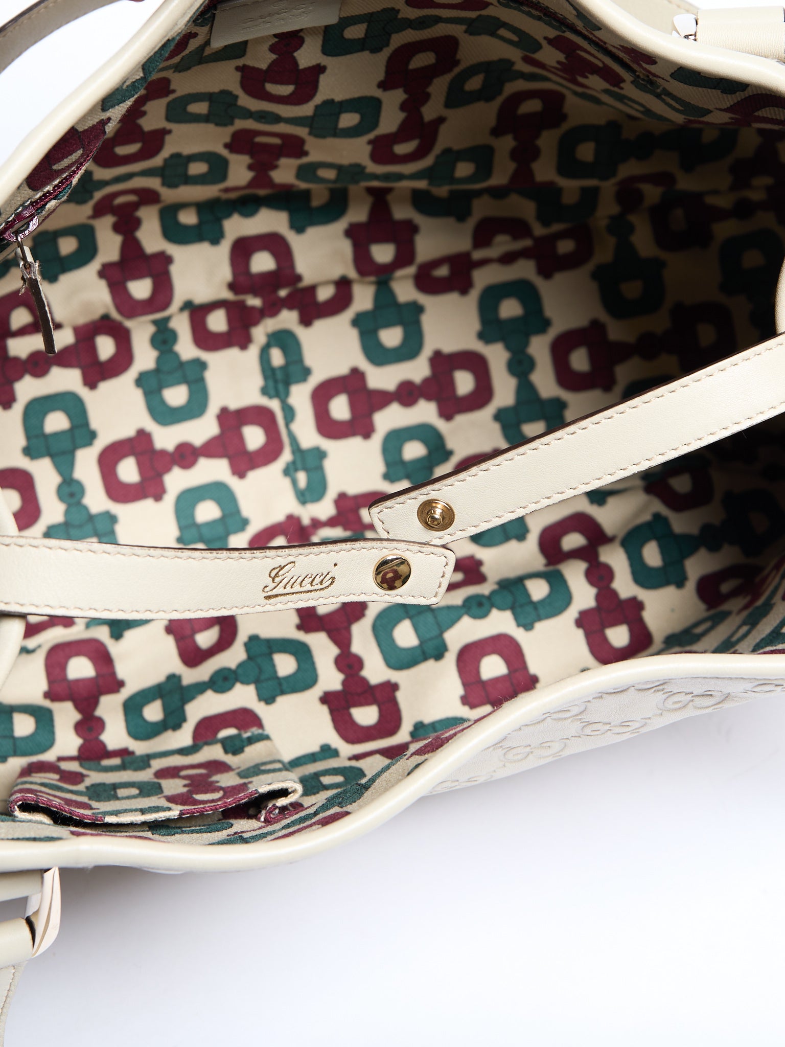 Gucci Cream Leather Monogram Shoulder Bag