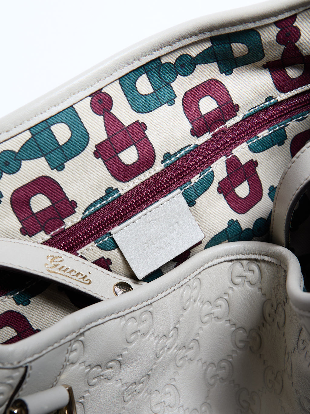 Gucci Cream Leather Monogram Shoulder Bag