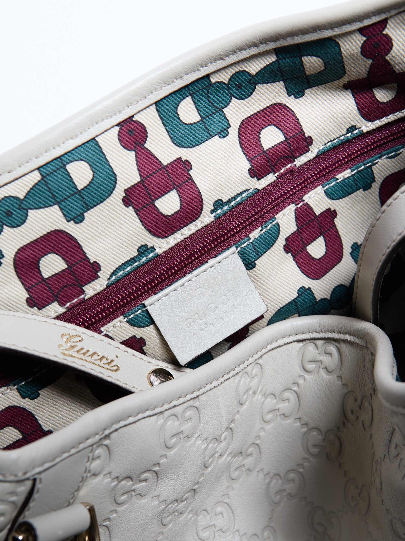 Gucci Cream Leather Monogram Shoulder Bag