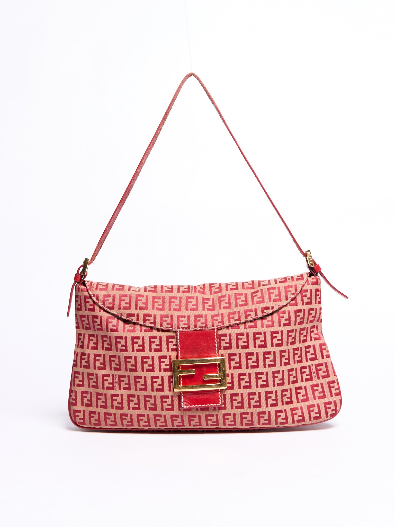 Fendi Red Zucchino Mama Baguette Shoulder Bag