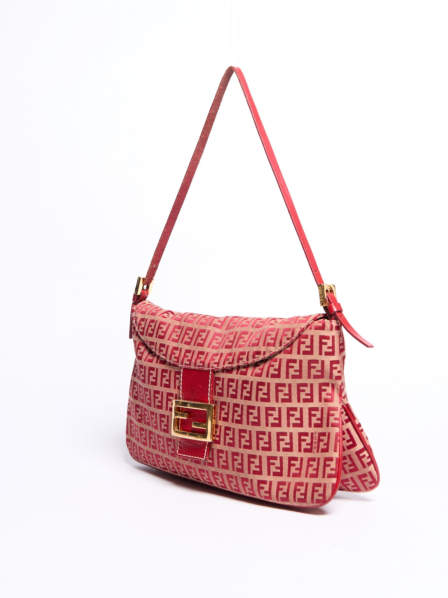 Fendi Red Zucchino Mama Baguette Shoulder Bag